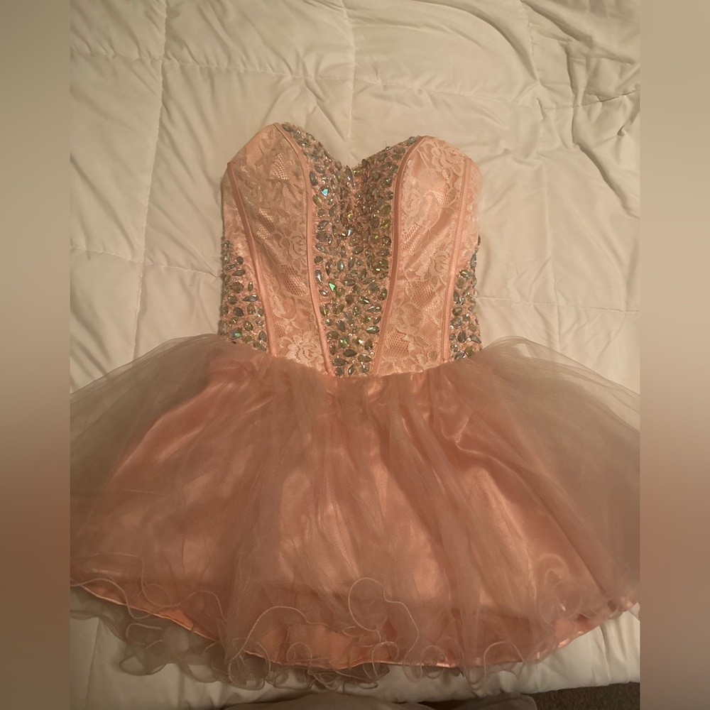 Pink/Peach Homecoming or Prom cupcake Dolly Dress with stones